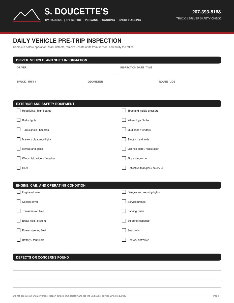 Truck and driver safety checklist