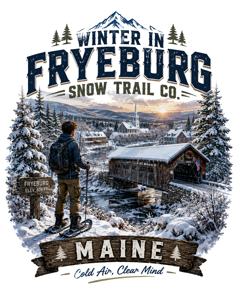Winter in Fryeburg transparent apparel artwork